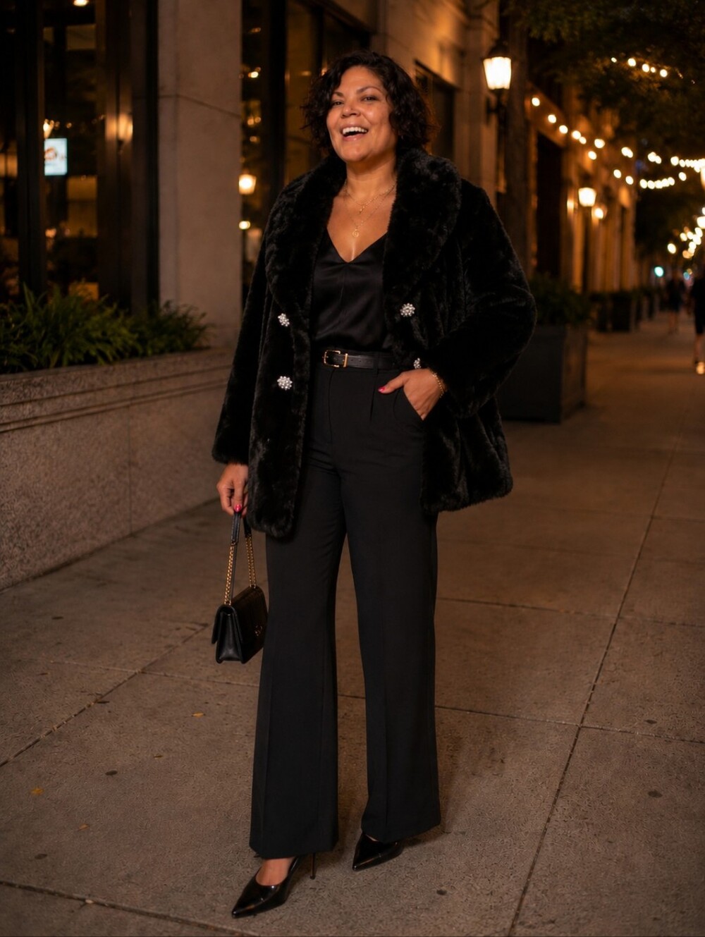 Venezia Black Faux-Fur Teddy Jacket with Decorative Buttons